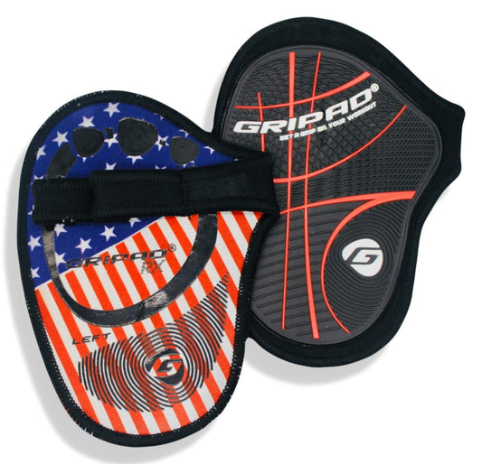 Gripad RX Lifting Grips | The Most Durable Grip Pads Yet | The Alternative to Weight Lifting Gloves, Gym Workouts, WOD, Weightlifting | Neoprene Hand Grips | Flexible Rubber Palm (American Flag)