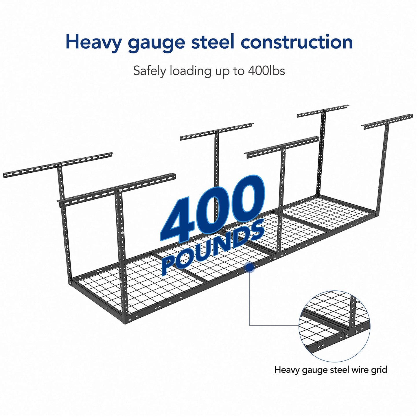 FLEXIMOUNTS 2x8 Garage Storage Rack, Adjustable Overhead Storage Organization System, Heavy Duty Metal Ceiling Rack, 400lbs Weight Capacity, Black, Classic Series