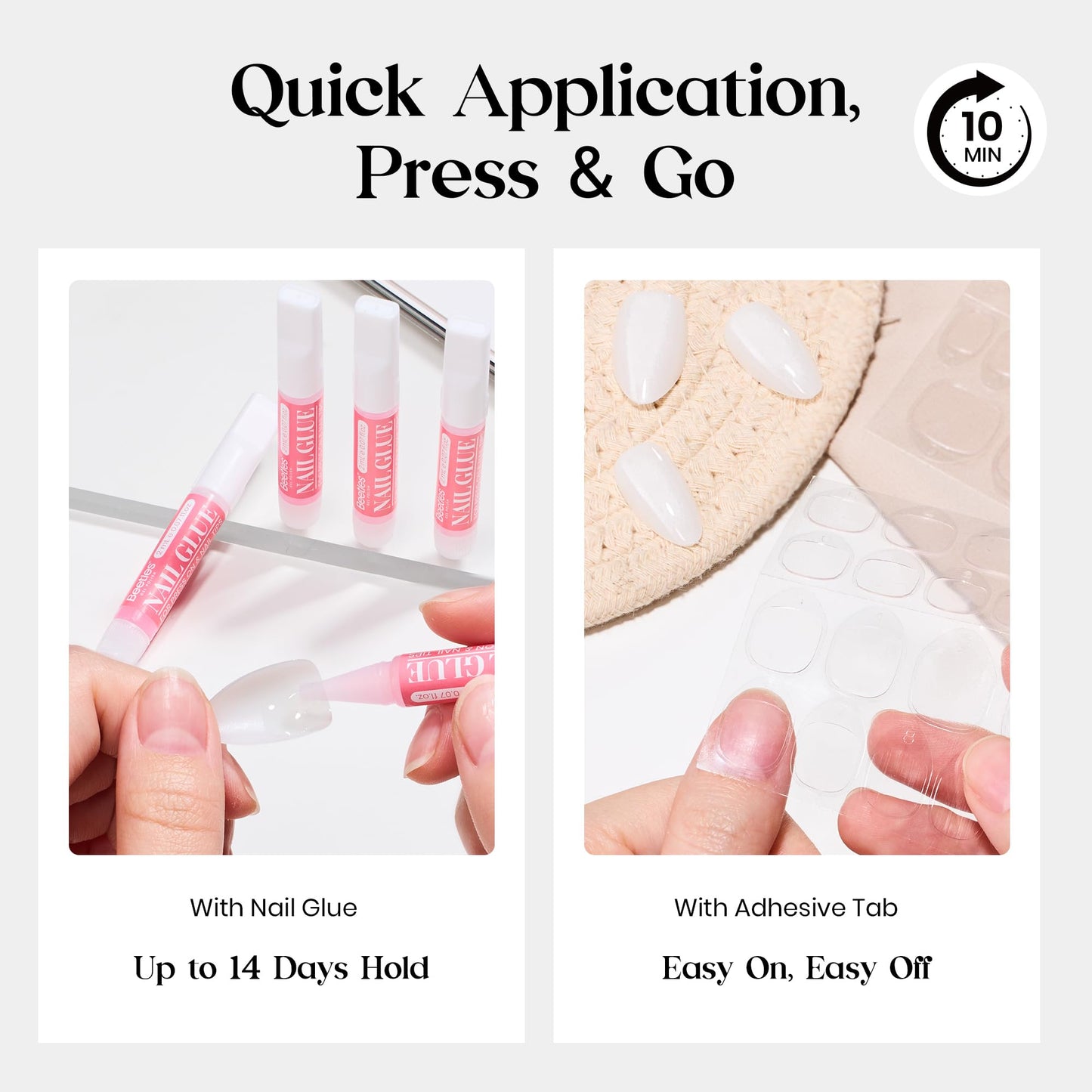 Beetles Milky White Press On Nails Short Almond, Gel Painted Natural White Soft Gel Press Ons, 32Pcs 16 Sizes Reusable Fake Nails Kit with Nail Glue, 60 Adhesive Tabs Gift for Women