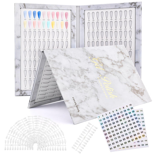 Velarionna 160 Nail Color Display Book with 240 Nail Tips and 1-200 Number Labels, Gel Polish Colors Card Board Professional Color Swatches Book