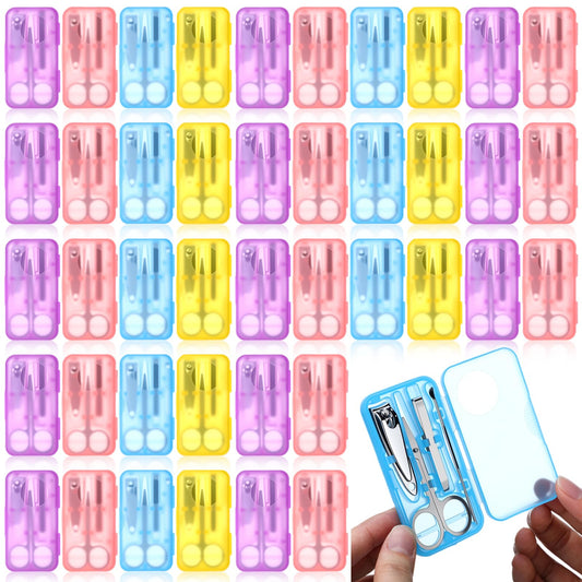 Oh Klyzo 50 Sets Nail Clipper Set 4 in 1 Manicure Kit Bulk Adult Metal Travel Fingernail Manicure Set with Case Individually Wrapped Personal Pedicure Kit Gift for Men Women Hotel(4 Colors)