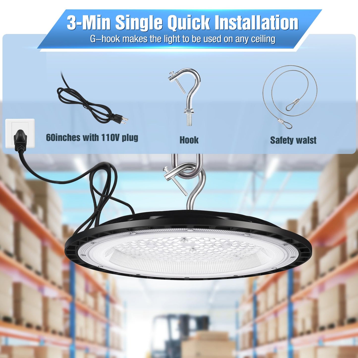 YANYCN 4 Pack 240W UFO Led High Bay Light Fixture,120VAC,40000LM,5000K Daylight Commercial Shop Bay Lighting,[1050W MH/HPS Equiv.] US Plug Area Lighting for Warehouse/Barn/Gym/Factory/Workshop