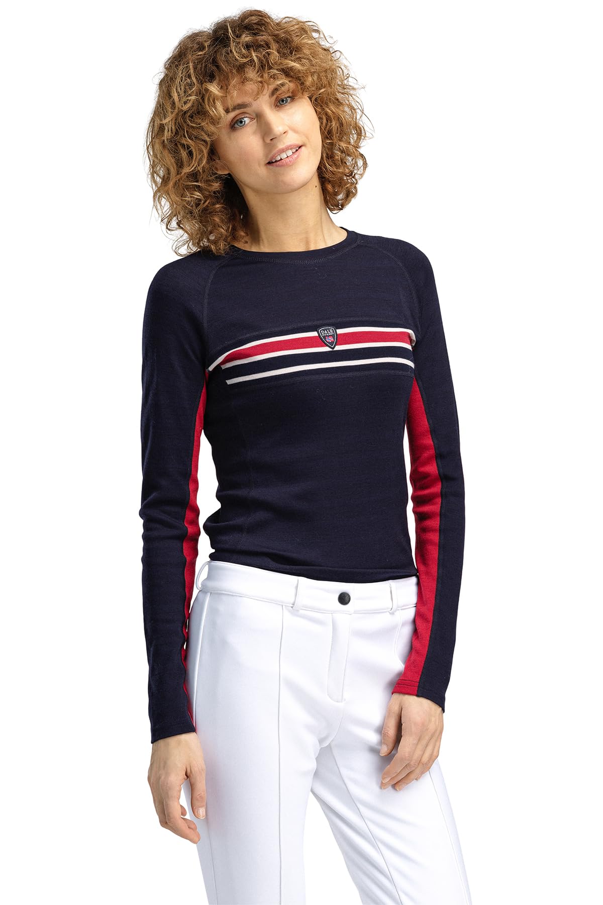 Dale of Norway Aksla Sweaters for Women - Base Layer Merino Wool Sweater (US, Alpha, X-Small, Regular, Regular, Navy Red OffWhite)