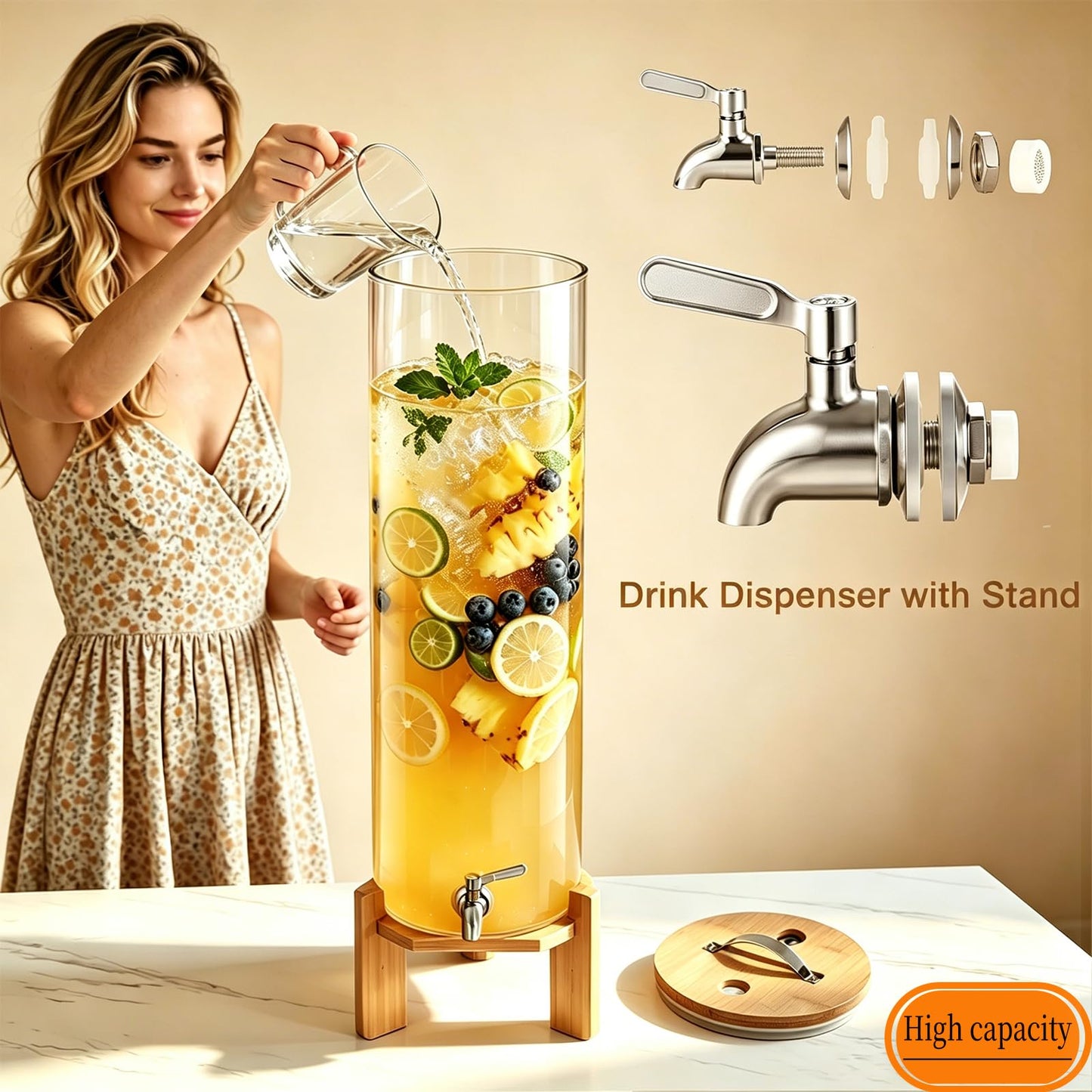 Beverage Dispenser,3.5 Gallon Glass Drink Dispenser with Stand,Stainless Steels Drink Dispenser Spigot,Drink Dispensers for Parties,Beverage Dispenser with Stand for Bars,Restaurants