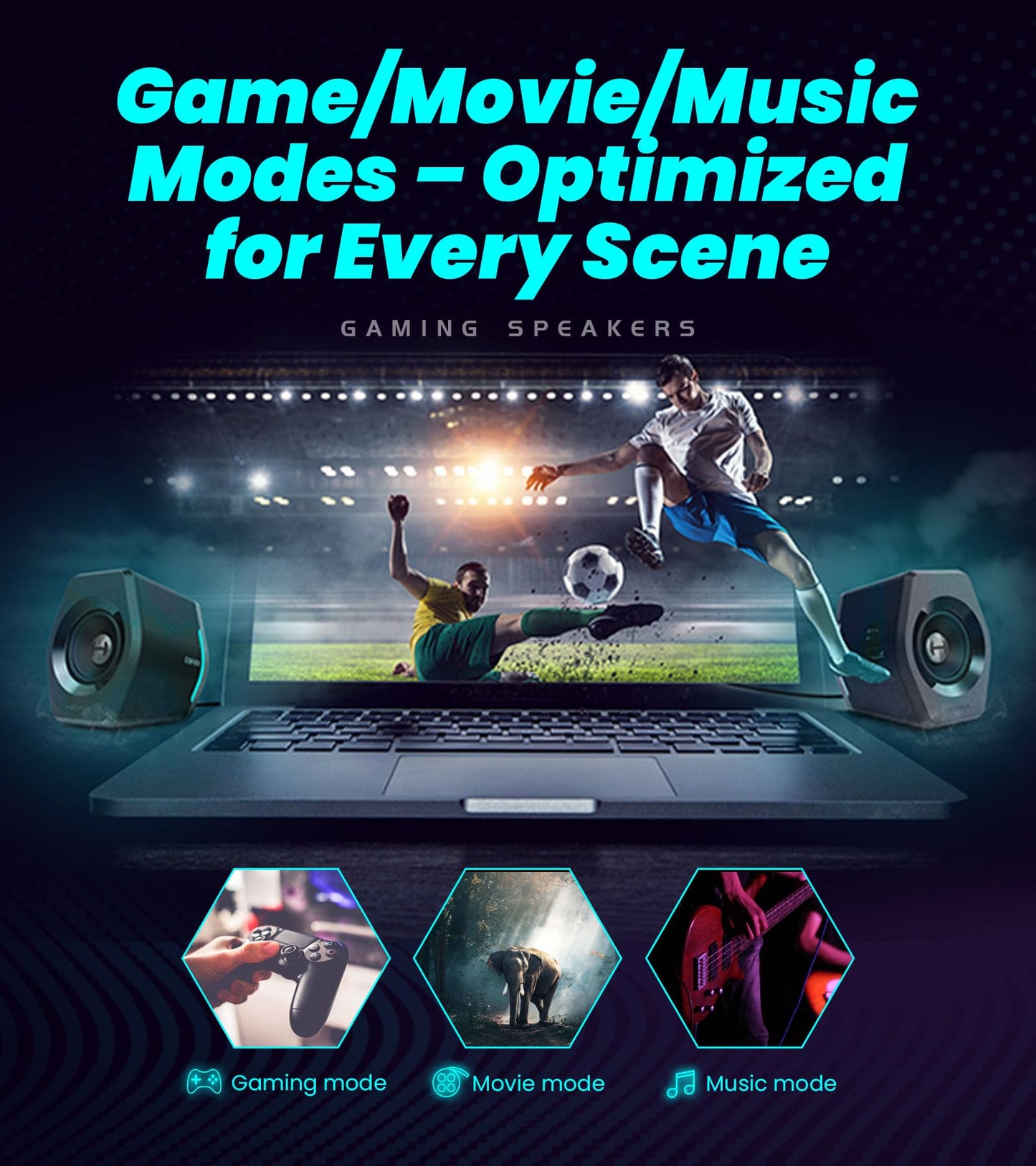 Edifier Hecate RGB Gaming Speakers, 32W Peak Power, Bluetooth 5.1, Game/Movie/Music Modes, 12 RGB Lighting Effects, Compact Design for PC/PS4/Desktop - Black