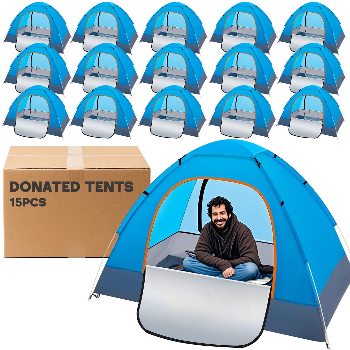 Wowangce 10 Pcs Camping Tents for Homeless Bulk Homeless Backpacking Supplies 2 Person Pop up Adult Waterproof Instant Easy Setup Tent for Hiking, Outdoor, Travel, Camping, Donation (Blue)