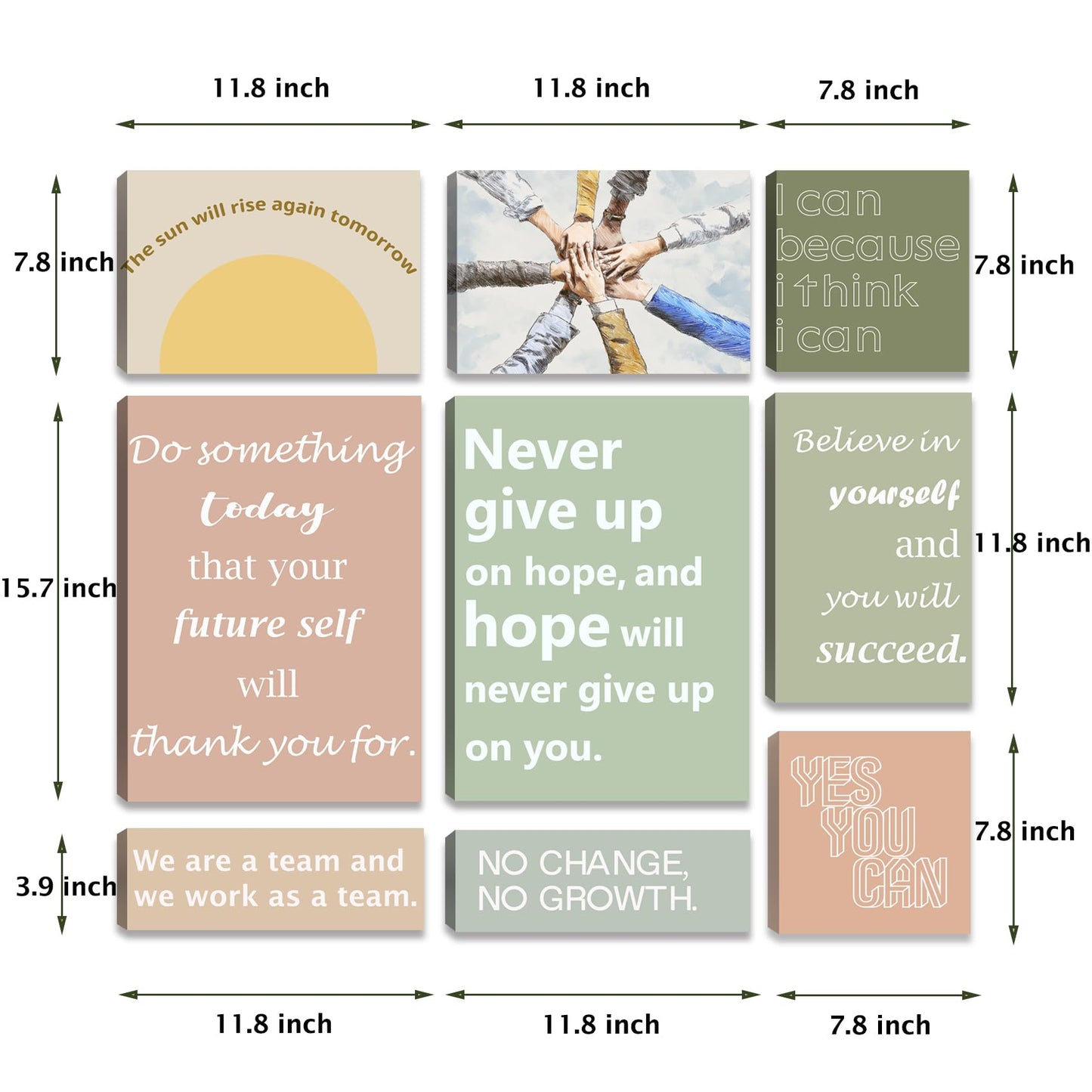 9-Pieces Framed Canvas Set Motivational Wall Decor Office Inspirational Wall Art Motivational Quotes Posters Positive Affirmation Office Wall Decor Office Wall Art Living Room Bedroom Prints Artwork