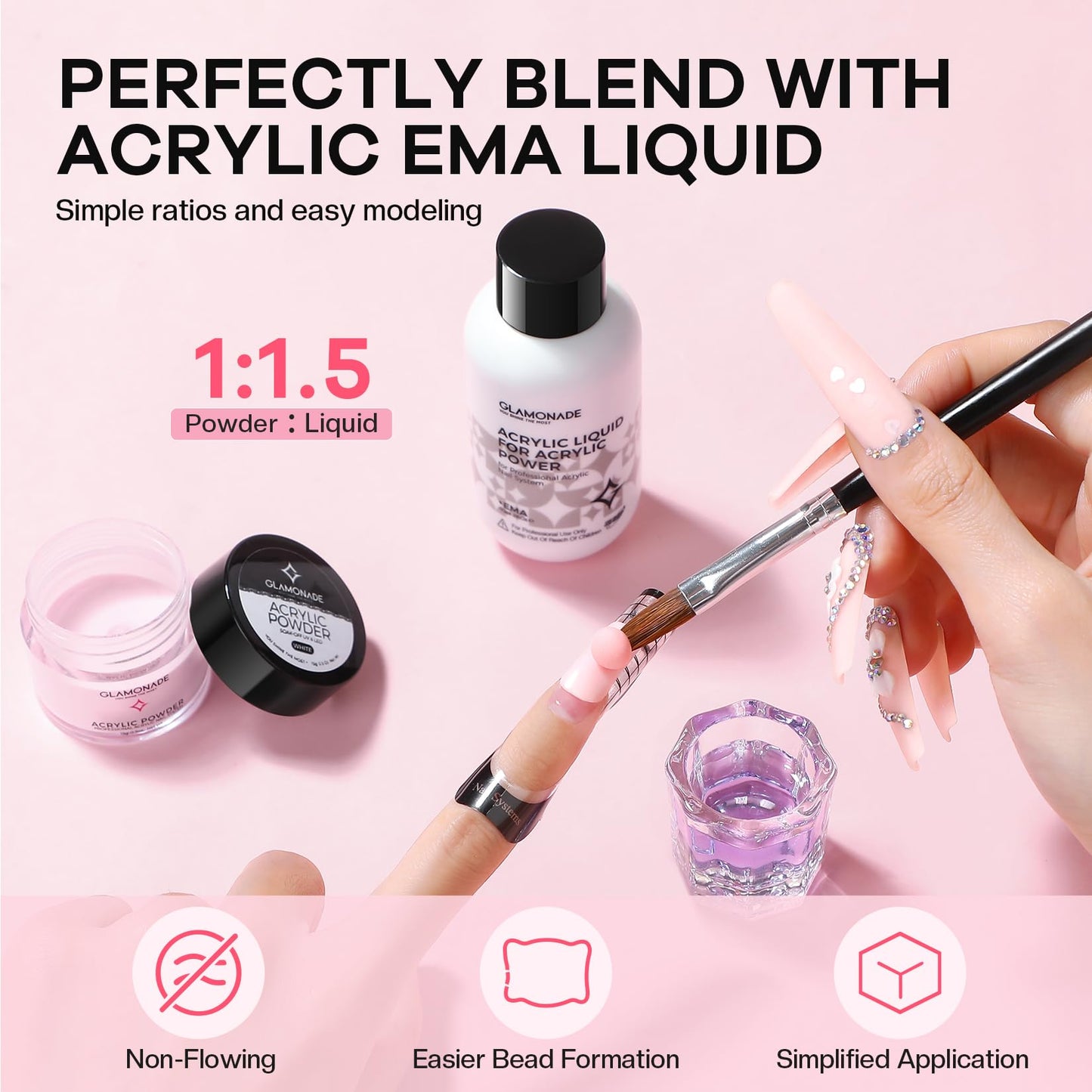 Glamonade Nail Kit Acrylic Set: Professional Nail Kit with everything for Beginners Acrylic Powder Kit Art Tool Women Salon