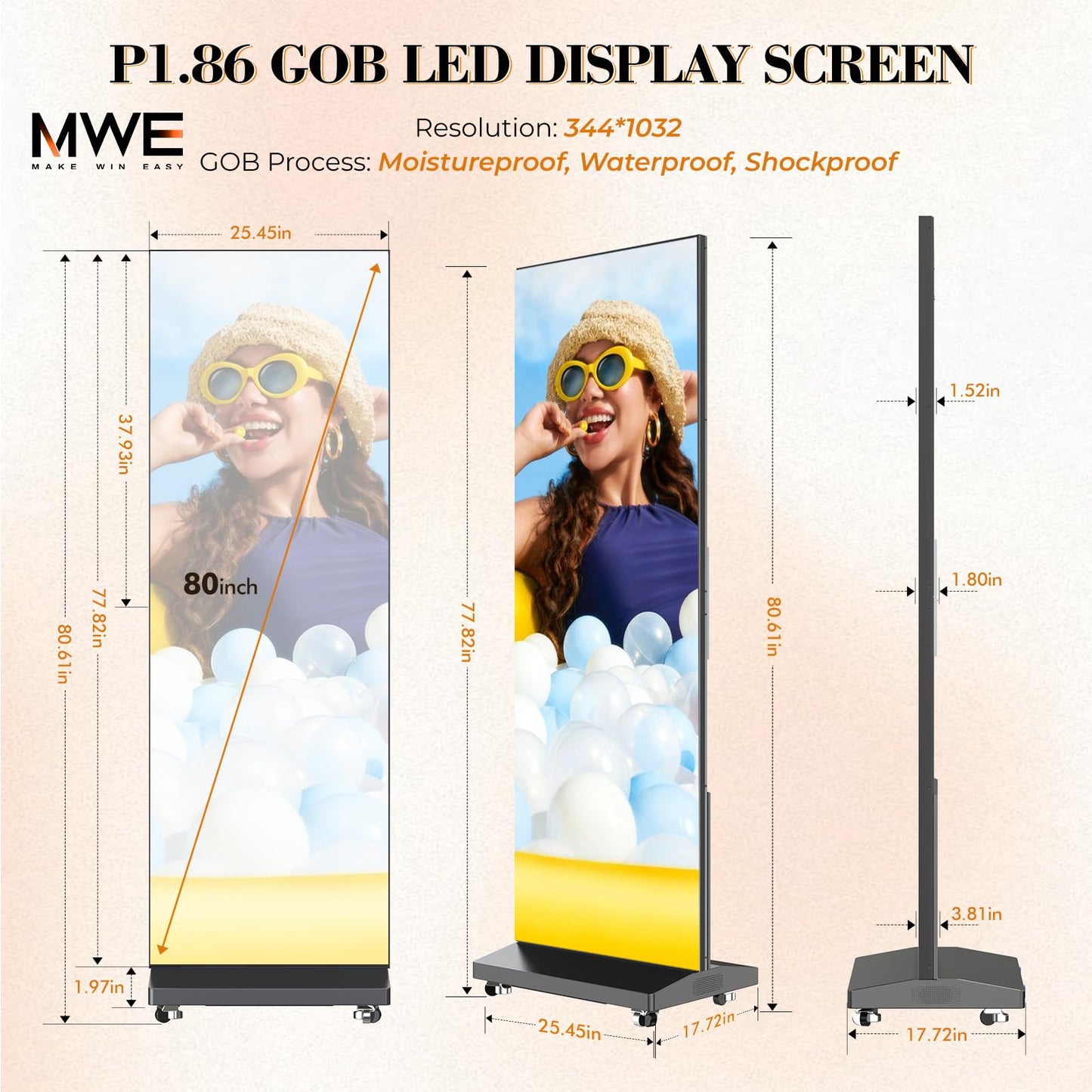 MWE LED Digital Signage Display with Flight Case, P1.86 Spliceable LED Poster Screen with Publishing System, Foldable Advertising Display Kiosk for Events and Rentals, WiFi/USB/HDMI (1 Panel), Black