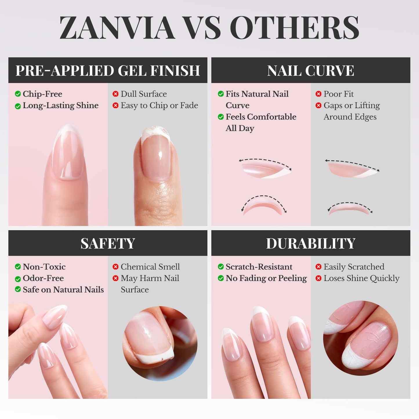French Tip Press On Nails Acrylic - Short Almond Fake Nails Press ons, Reusable Glossy 30 Nail Kit with Glue, Adhesive Tabs, File, Manicure Stick, Prep Pad for Salon Quality or Fall Style