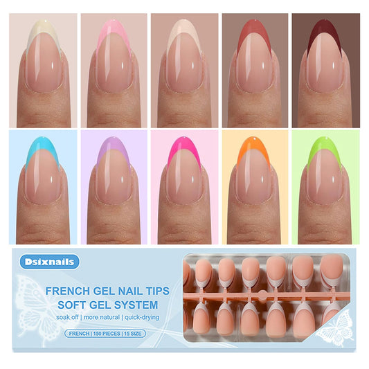 300Pcs Alomod French Tip Press on Nails, Short Soft Gel Nail Tips in 15Sizes, 3 in 1 Pre-lasting Acrylic Fake Nails, No Need to File False Nail Tips Extension for Women Nails Art DIY