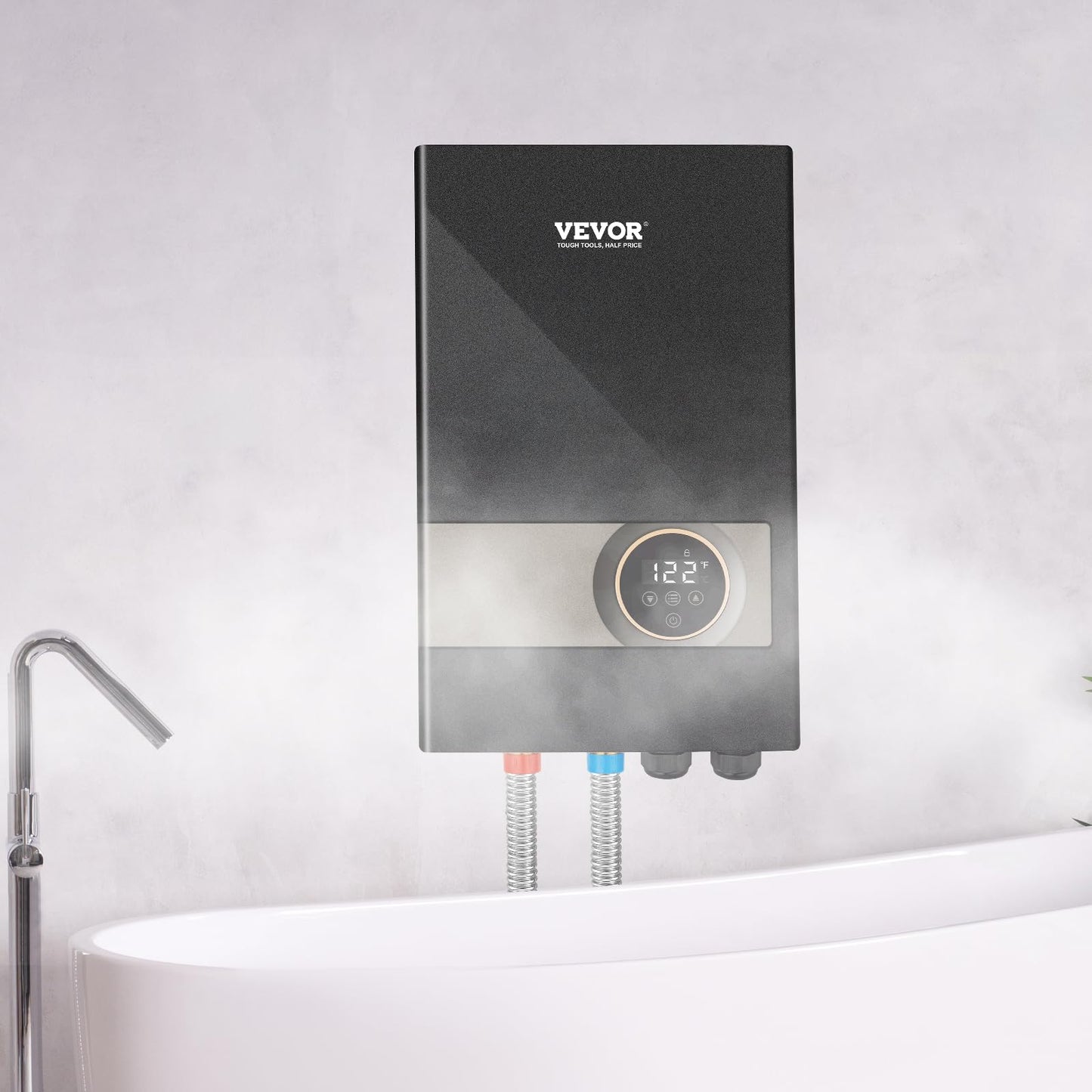 VEVOR Tankless Water Heater Electric 18KW, Compatible for Kitchen & Shower, LCD&Touchscreen, Digital Temperature Display, Child Lock, 240V, Black