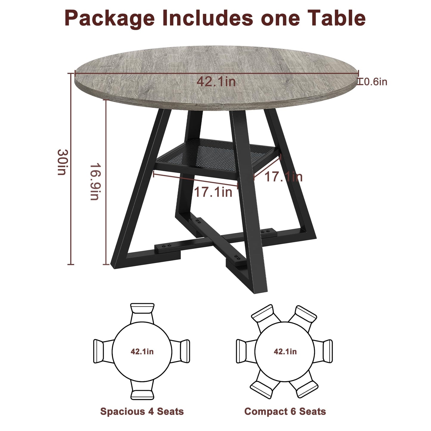 Jocoevol Round Dining Table for 4,Kitchen Dining Room Circle Dinner Pedestal Table,Space Saving Wood Kitchen & Dining Room Furniture, 42In,Grey