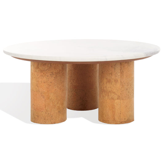 SAFAVIEH Couture Collection Marilynn White Marble/Cork 3-Leg Round Top Coffee Table