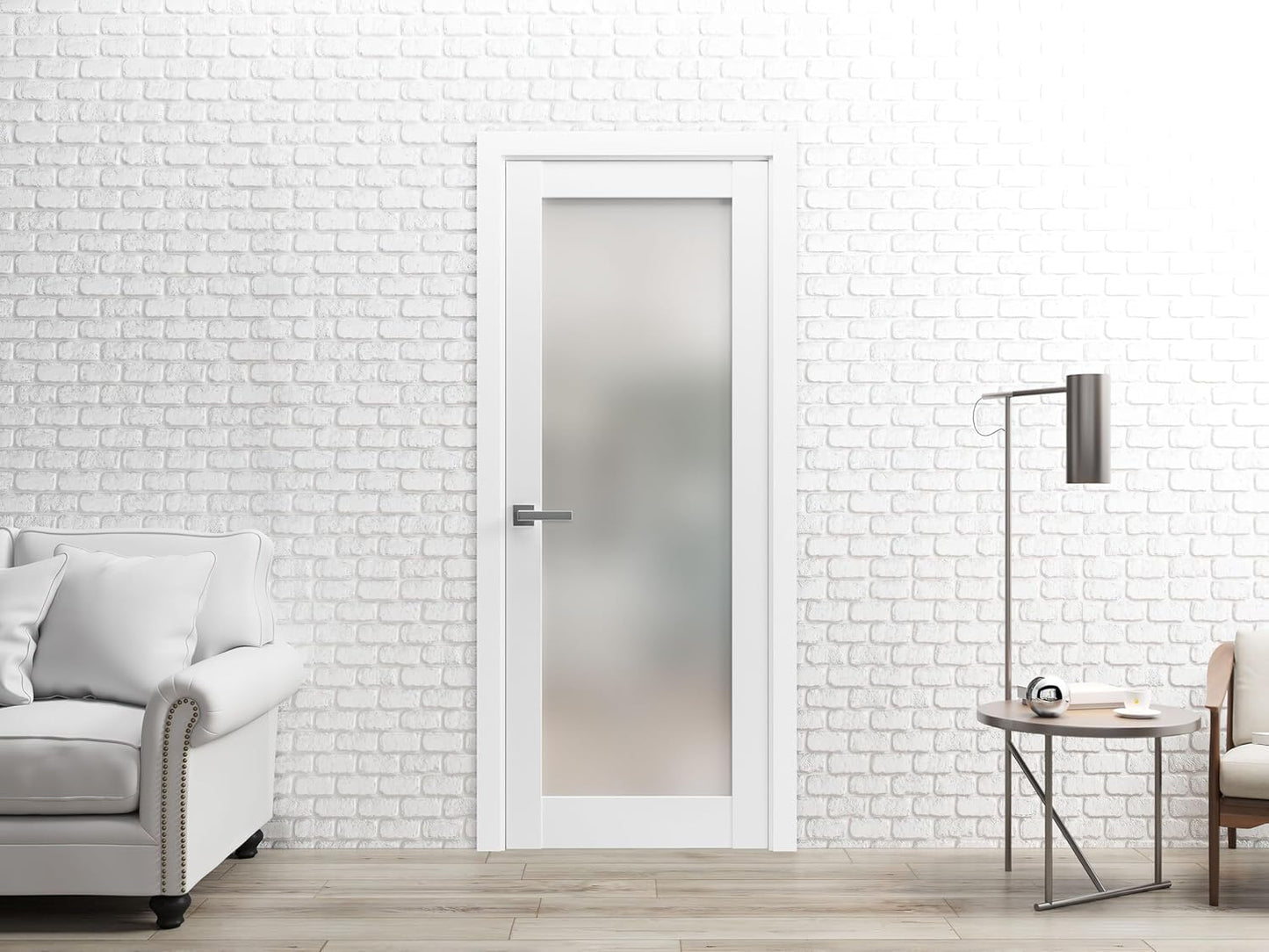 Frosted Lite Glass Door Panel Slab 30 x 80 | Planum 2102 White Silk | Use as Barn Pocket Sliding Closet | Wood Core Interior Door