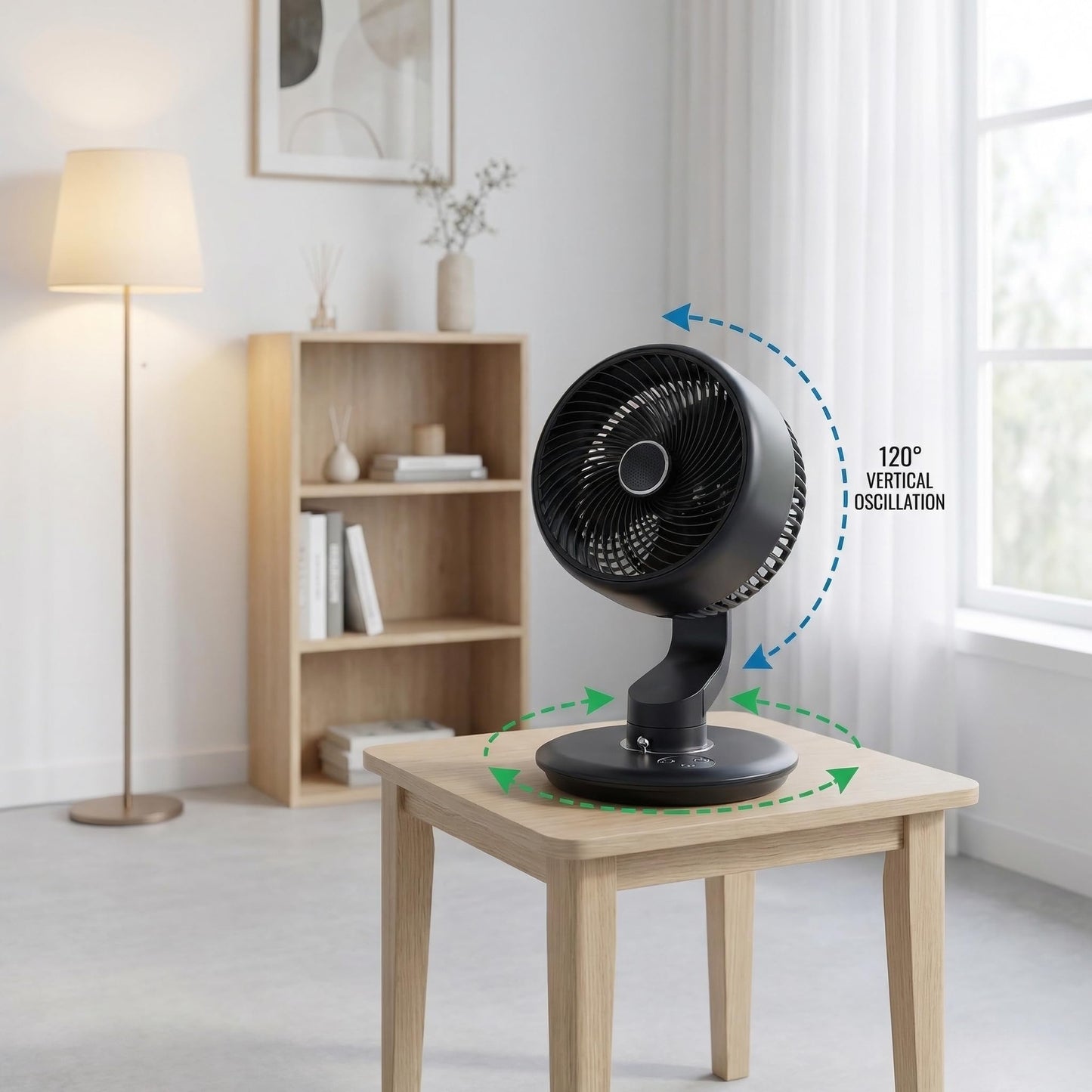 GAIITIR Air Circulator Fan for Bedroom, Portable Desk Fan with 7800mAh Rechargeable Battery, 12H Runtime, 5 Speed Adjustable, 9H Timer, Wall-Mounted Fans with Vacuum Suction Cup, USB Oscillating Fan