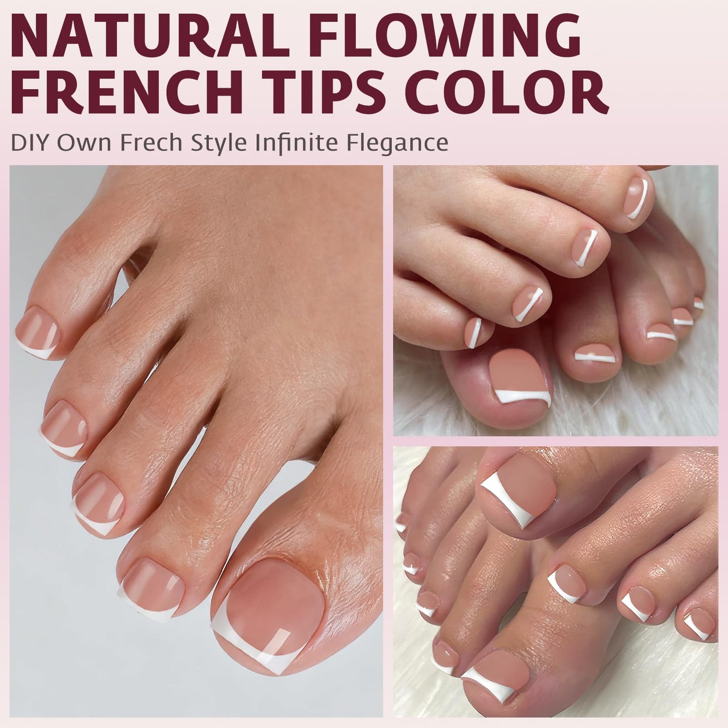Bellelfin French Press On Toenails For Women with Nail Adhesive Tabs, 150 Pcs White French Tip Toe Nail Press Ons, Short Square Toenail Press On, 15 Sizes Full Cover Acrylic Fake Toe Nails