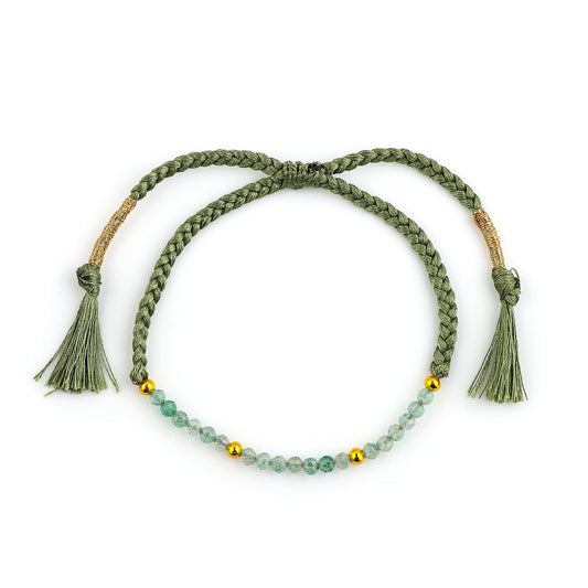 GEMSYMPHONY Green Strawberry Quartz Gemstone Beads Braided Bracelet – 3.5mm Natural Stone Beads, Handmade Adjustable Braided Rope Bracelet, Healing Crystal Jewelry for Men & Women, Unisex Boho Gift