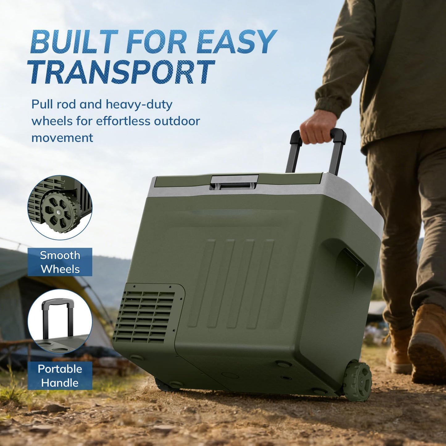 Antarctic Star 12 Volt Refrigerator,43QT(40L)Electric Cooler Compressor, Portable Refrigerator -4℉~68℉,Car Fridge 12/24V DC 100-240V AC,Portable Freezer with Wheels&2 Baskets for Camping,Travel,GREEN