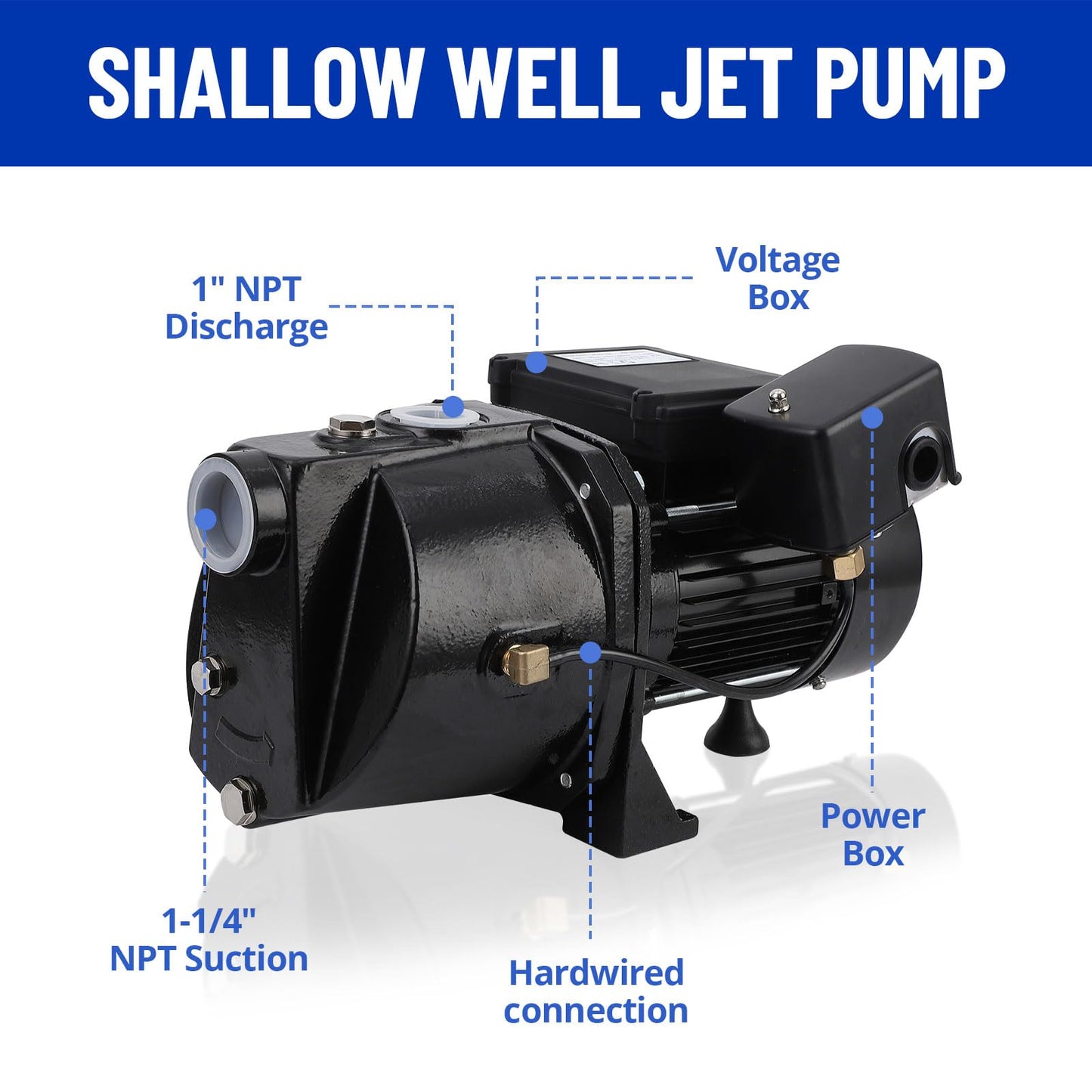 MilleLoom 1.75 Hp Shallow Well Jet Pump, 2070GPH Cast Iron Above Ground Booster Water Transfer Pump, Depth Up to 25 ft, 115V/230V Dual Voltage 60Hz