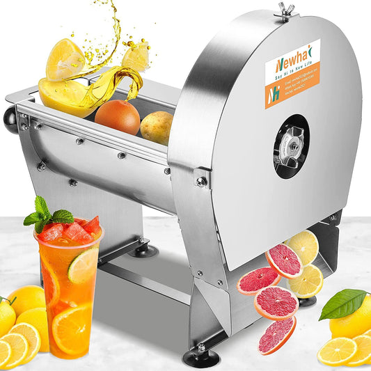 Newhai Commercial Vegetable Slicer Electric Potato Slicing Machine Sweet Potato Slicer Automatic Fruit Slicer 0-10mm (0-0.4’’) Stainless Steel for Cabbage Onion Tomato (110V US Plug)