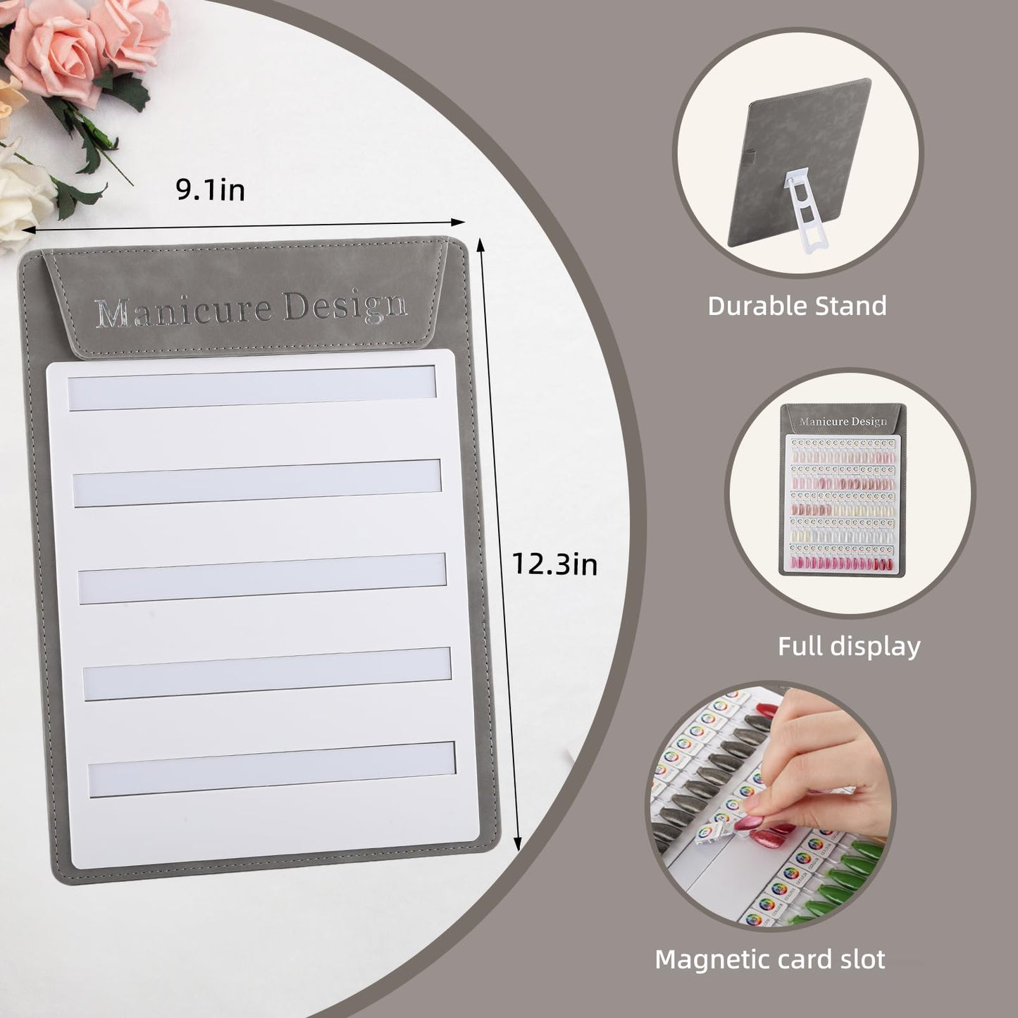 C12rtive 75 Magnetic Nail Color Display Board,96 PCS Magnetic Nail Tips with 1-200 Number Stickers,Professional Manicure Color Chart Swatches Book(Grey)