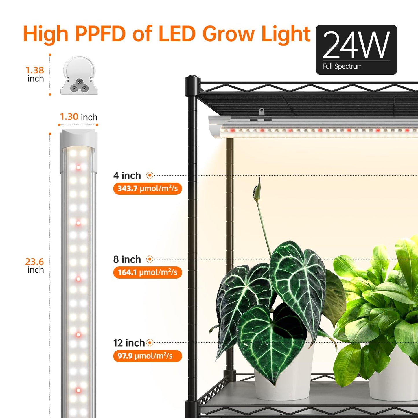 Bstrip Indoor Greenhouse with Grow Light, Plant Stand with 4 Pack 24W Full Spectrum Plant Lights, Plant Shelf with Tent for Indoor Plant, Seed Starting, Seed Tray, 29.5"x13.8"x59"