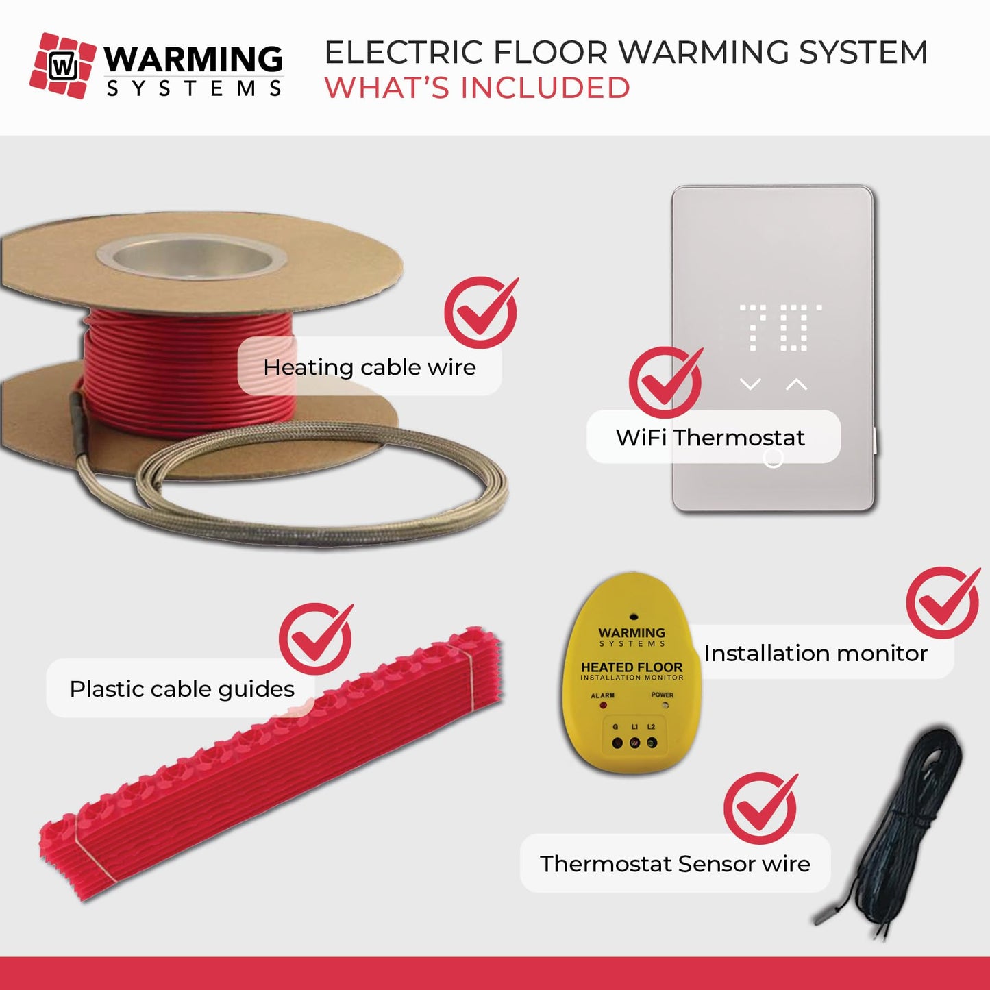 Warming Systems - 15 Sqft 120V Electric Radiant Floor Heating Kit – Includes Heating Cable, Programmable Thermostat, Sensor, Cable Guides, Installation Monitor and Under Tile Heated Floors
