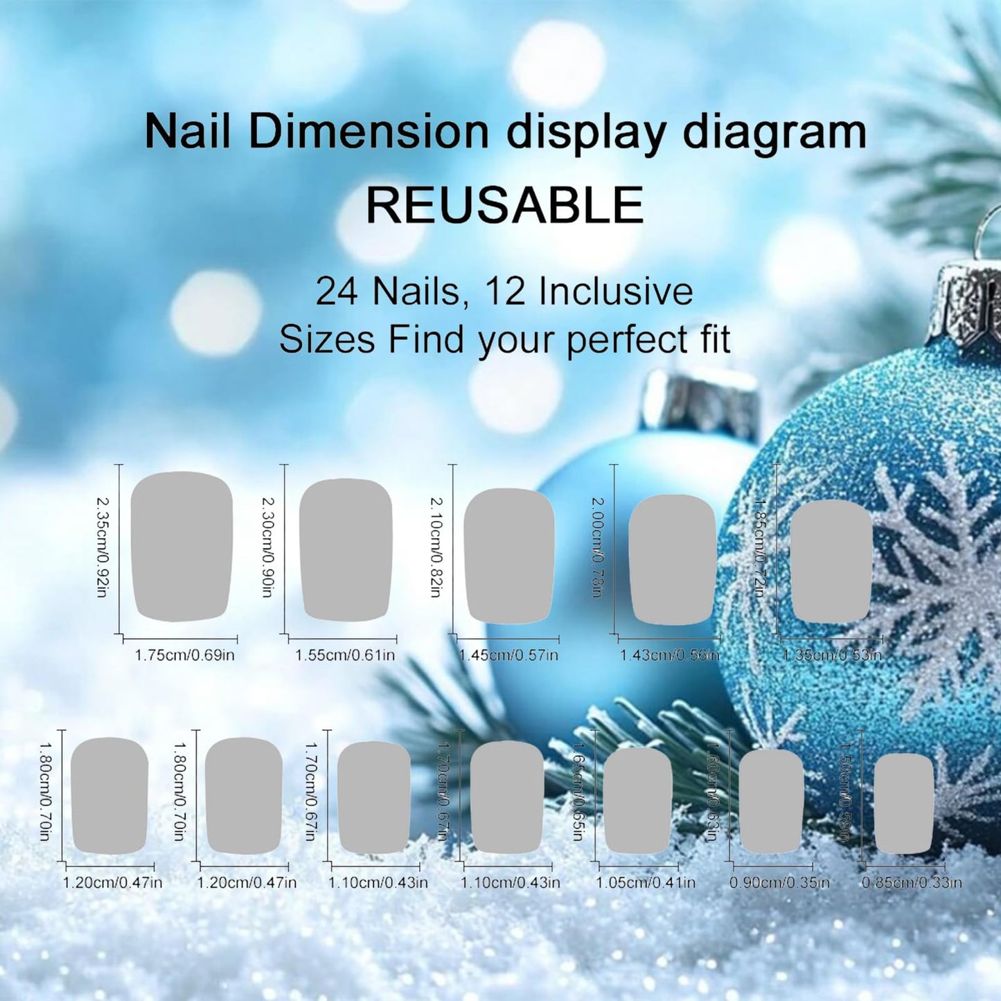 Christmas Medium Square False Nails 24Pcs Sparkly Stars Press on Nails French Tips Gel Glue on Nail New Year Stick on Fingernails Glossy Silver Glitter Acrylic Fake Nail for Women Xmas Gift