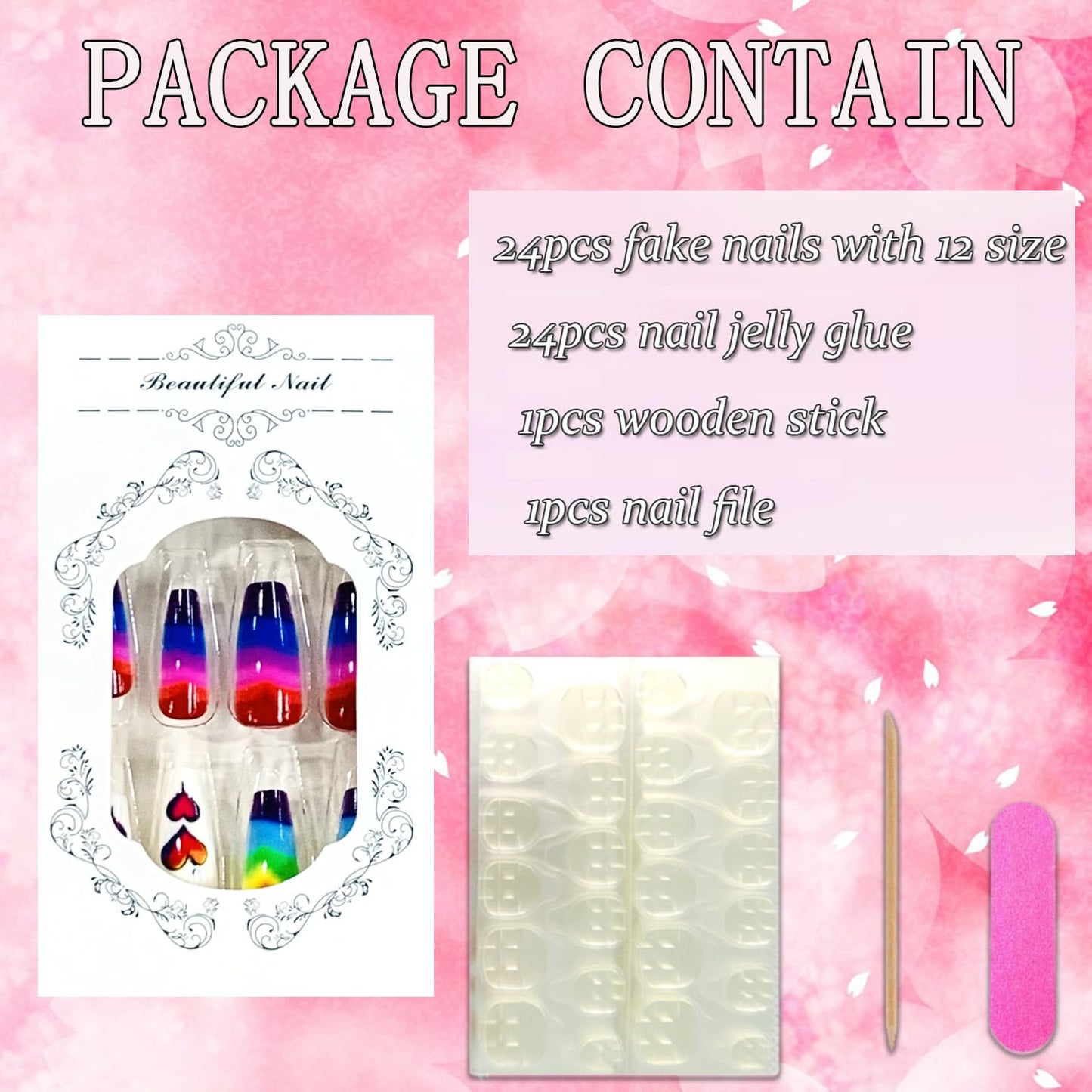 FIEONCIY Press on Nails Square Shaped Glossy Full Cover Acrylic Medium Length Square False Nails with Designs Artificial Short Coffin Fake Nails with Charms Glue ons Fingernails for Women Girls(Y477)