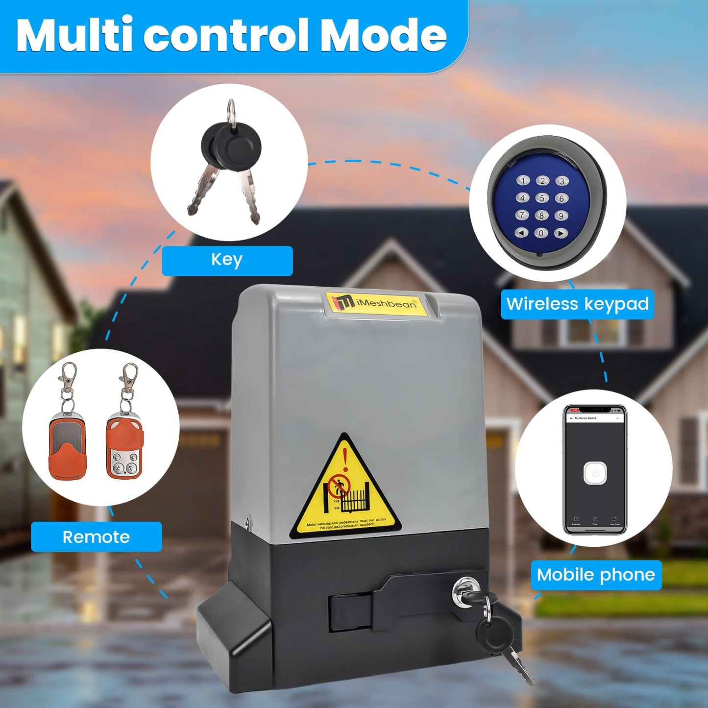 5000LB Automatic Sliding Gate Opener APP Keypad Control,1200W Gear Rack Driven Sliding Gate Motor with 4 Remotes,Electric Gate Operator System Kit for Sliding Gate Up to 100FT (1200W 5000LB)