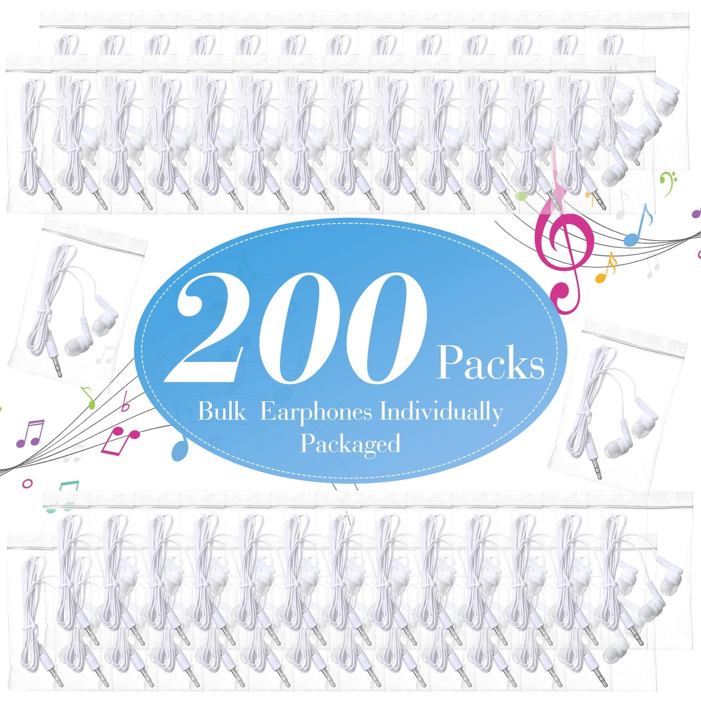 Kanayu 100 Pack Wired Earbuds Bulk for Classroom Ear Headphones Wired Basic Student Earbuds No Microphone with 3.5MM Jack for Class Laptop School Library, Individually Bagged (White)