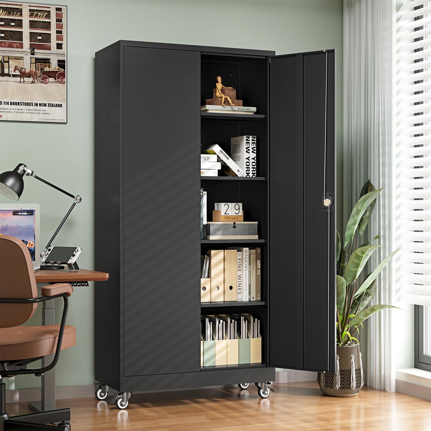 Letaya Metal Garage Storage Cabinets with Lock Door and Adjustable Shelves, Steel Tool Cabinets for Home,Office,Warehouse Organisieren (Black, 75" H)