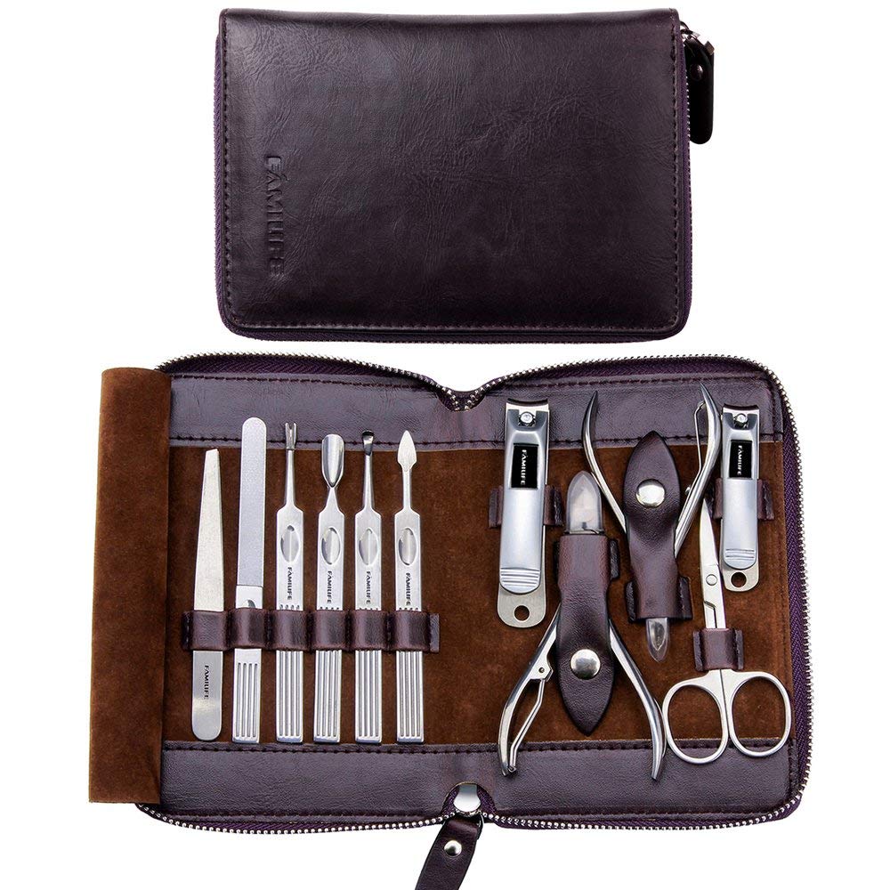 FAMILIFE F03 Manicure Set, Pedicure Kit Nail Clipper Set 13pcs Professional Men Grooming Kit Stainless Steel Portable and Manicure Set, FAMILIFE Nail Clippers Set Professional Manicure Kit 11 in 1