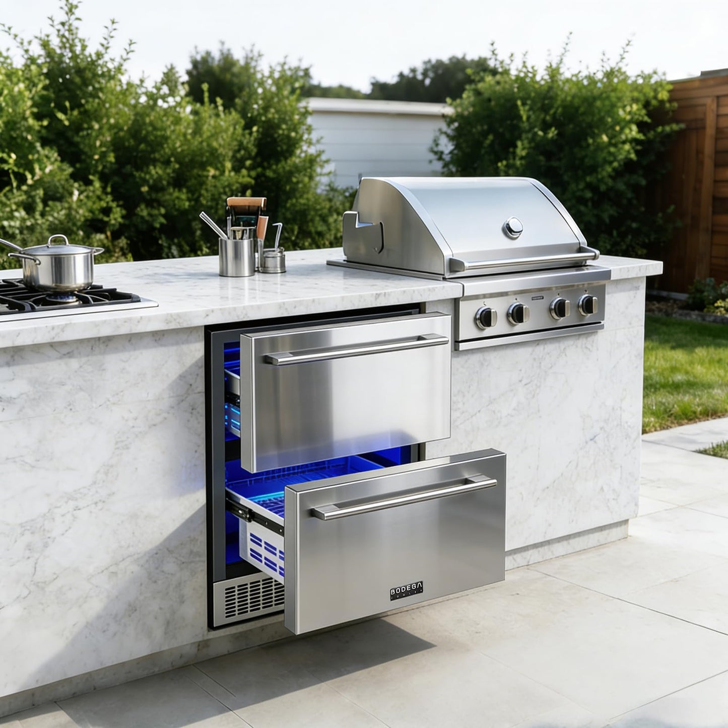 BODEGA 24 Inch Beverage Fridge under Counter, 2 Drawer Outdoor Coolers for Patio and Deck Weatherproof, Stainless Steel Beverage Refrigerator for Beer, Soda, Holds 180 Cans