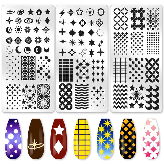 benikmake 3pcs Star Moon Nail Stamp Template Star Gradient Nail Printing Stainless Stencil for Manicure Salon Classic Elements 6x12cm 2.36x4.7inch