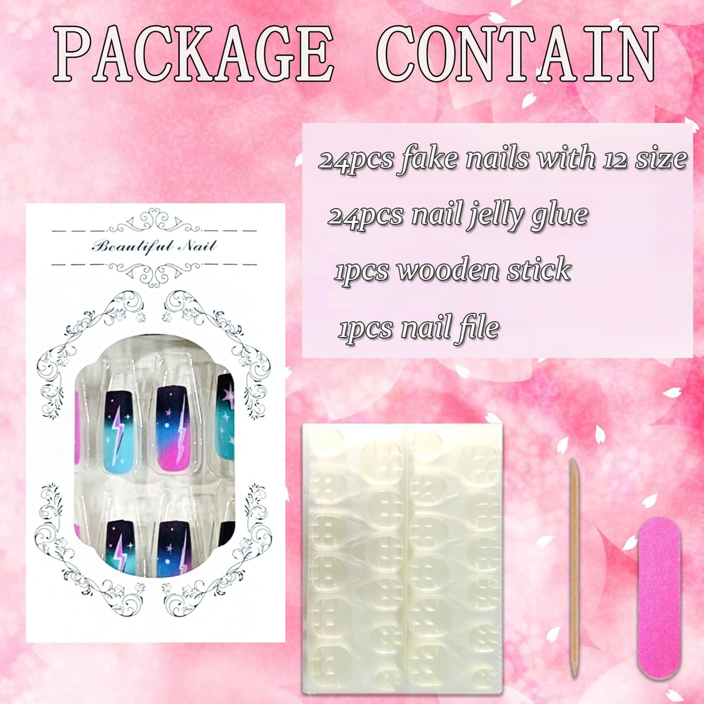 FIEONCIY Press on Nails Square Shaped Glossy Full Cover Acrylic Medium Length Square False Nails with Designs Artificial Short Coffin Fake Nails with Charms Glue ons Fingernails for Women Girls(Y471)
