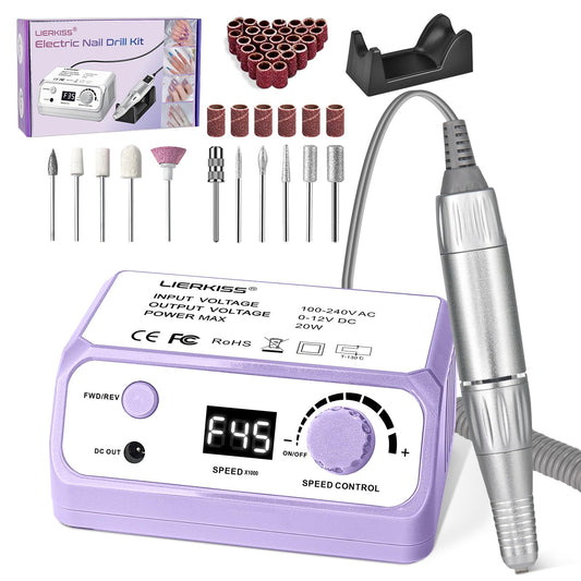 LIERKISS Nail Drill 45000RPM Electric Nail File Drill Nails Machine - Professional Nails Drill with Sanding Bands and Nail Drill Bits for Acrylic, Gel Nail Manicure & Pedicure, Palepurple