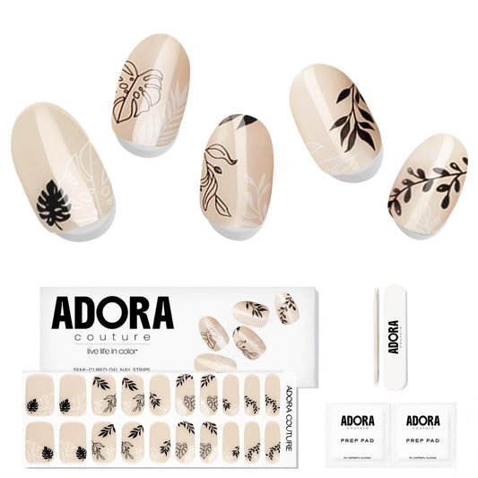 Semi-Cured Gel Nail Strips - 20 Salon-Quality Gel Sticker with UV Light Required, Long Lasting, Easy Application & Removal, Includes Prep Pad, Nail File, Wooden Stick (Latte Leaves)