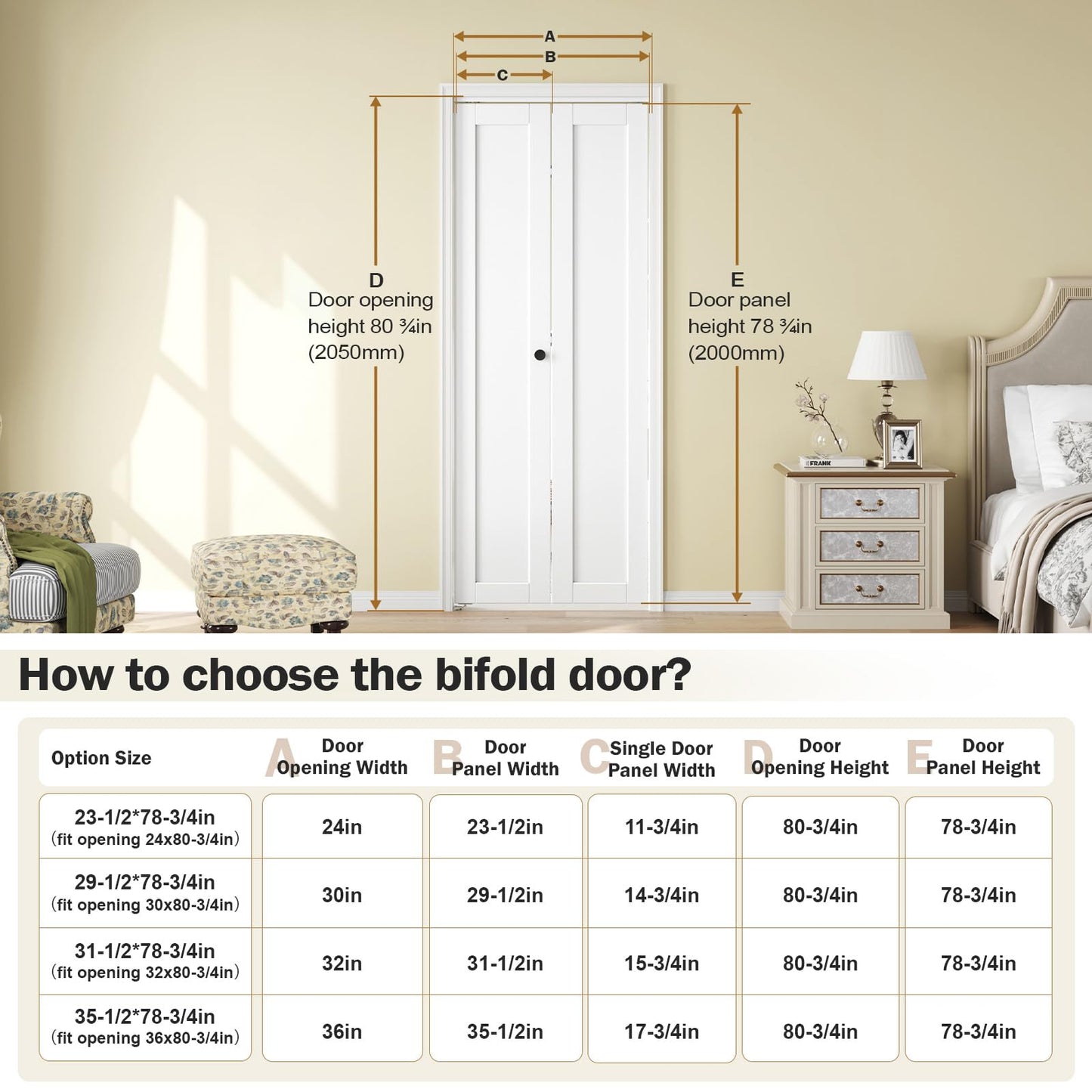 Roymelo Bifold Doors for 32"x 80" Opening,1-Panel Sliding Interior Closet Folding Barn Door Slab with Concealed Hardware Kit,MDF Wood Panel,White Water-Proof PVC Surface,Preassembled,Easy Installation