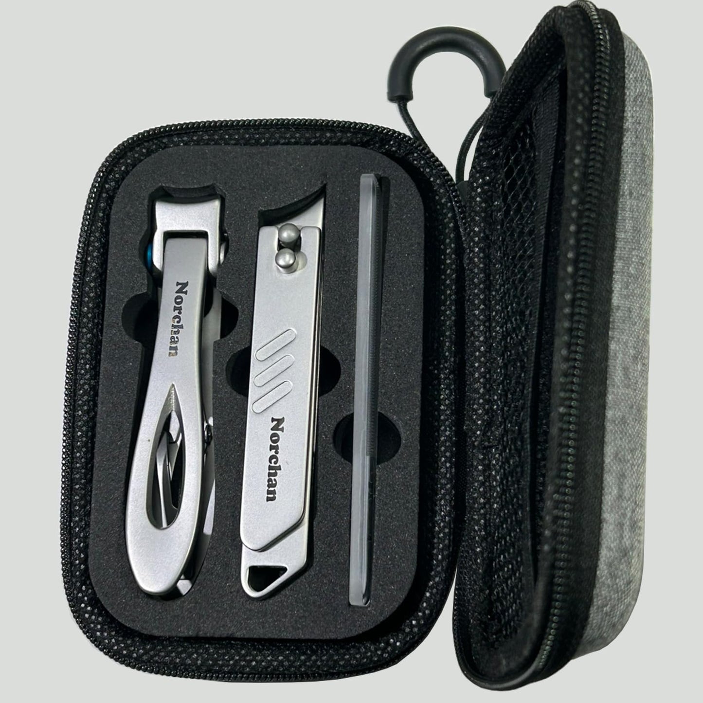 NORCHAN 3-Piece Nail Clipper Set, Stainless Steel Fingernail & Toenail Clippers with Nail File, Compact Travel Case, Portable Grooming Kit for Toiletry Bag, Home Use, Men & Women