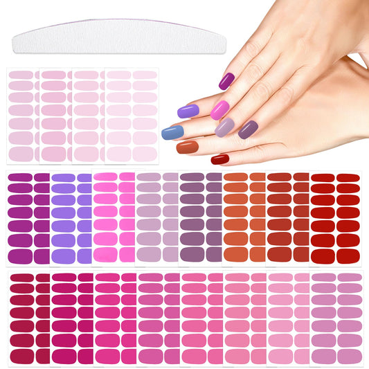 YECIRALA 20 Sheets 280 Pcs Pink & Purple Solid Nail Polish Stickers Full Nail Wraps - Light Pink Gel Nail Strips for Women Stick On Nails Polish Strips for Women Nails Designs Stickers Strips