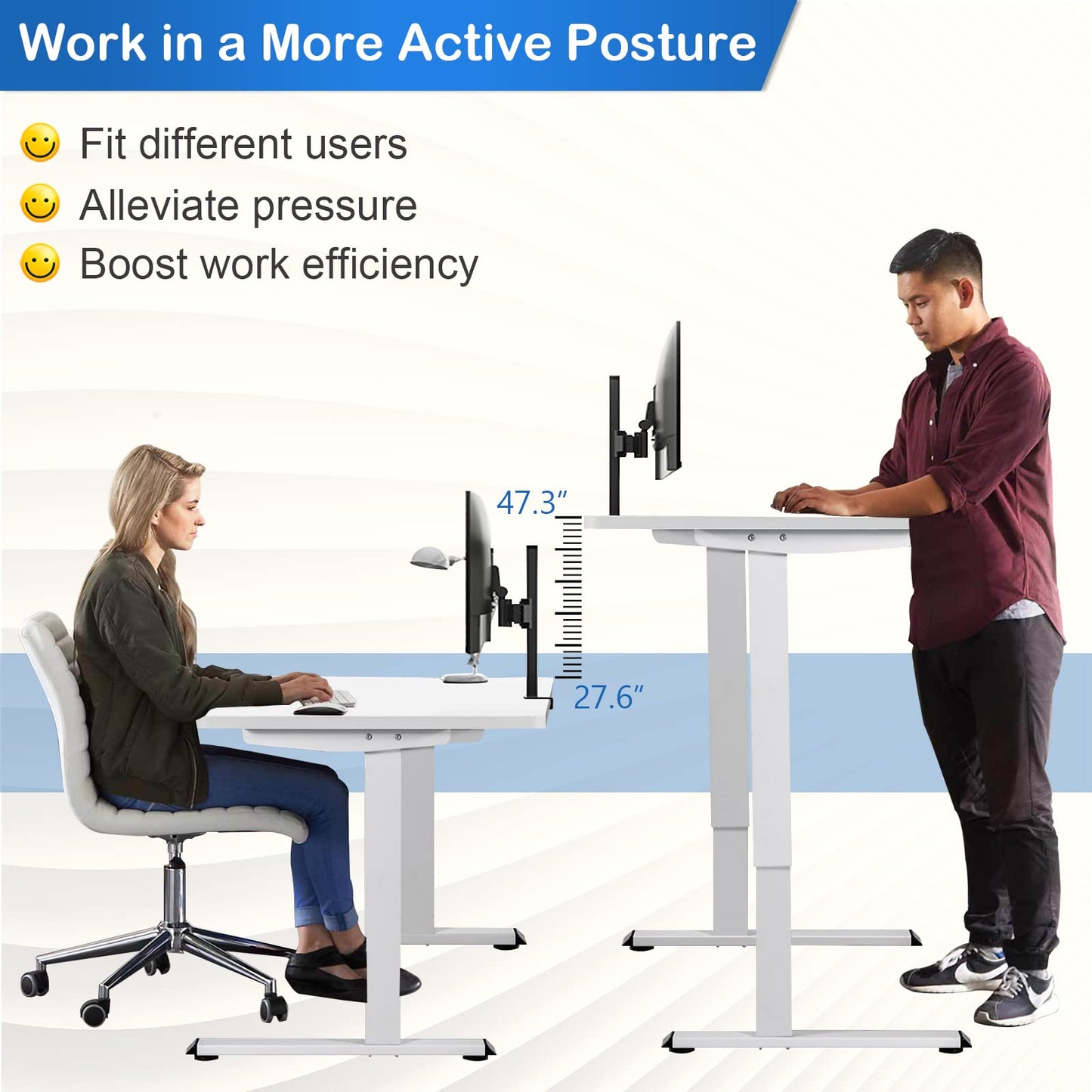 COSTWAY Electric Sit Stand Desk Frame, Dual-Motor Height-Adjustable Standing Desk Base w/ 3 Memory Positions & Touch Control Panel, Home Office Computer Desk Frame w/Hook & Cable Tray (White)
