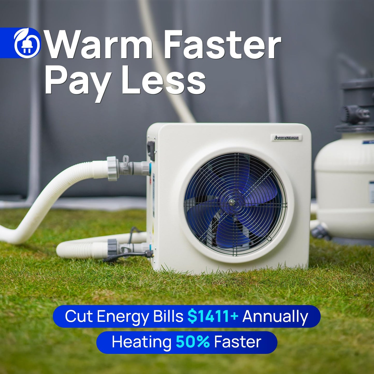 AQUASTRONG Swimming Pool Heat Pump,Electric Pool Heater for Above Ground and Inground Pool,Heating and Cooling Pool Heater Pools Up to, 3000 Gallons