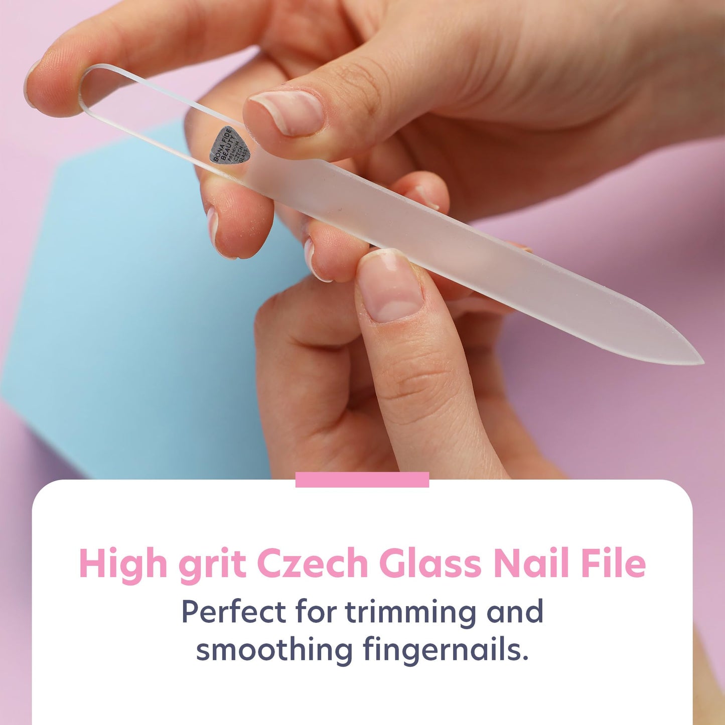 Bona Fide Beauty Nail Kit: Handmade from Czech Glass, Perfect Gift for Teenage Girl, 4PC Gift Set in Clear Color - Foot File, Travel Nail File, Glass File, 1 Cuticle Pusher