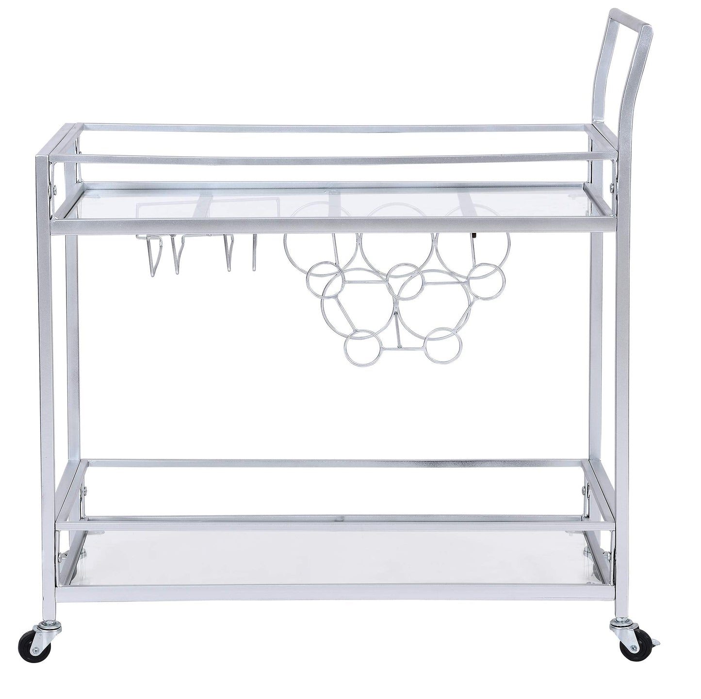 FirsTime & Co. Silver Delilah Bar Cart, 2 Tier Mobile Mini Bar, Kitchen Serving Cart and Coffee Station with Storage for Wine and Glasses, Metal and Glass, Modern