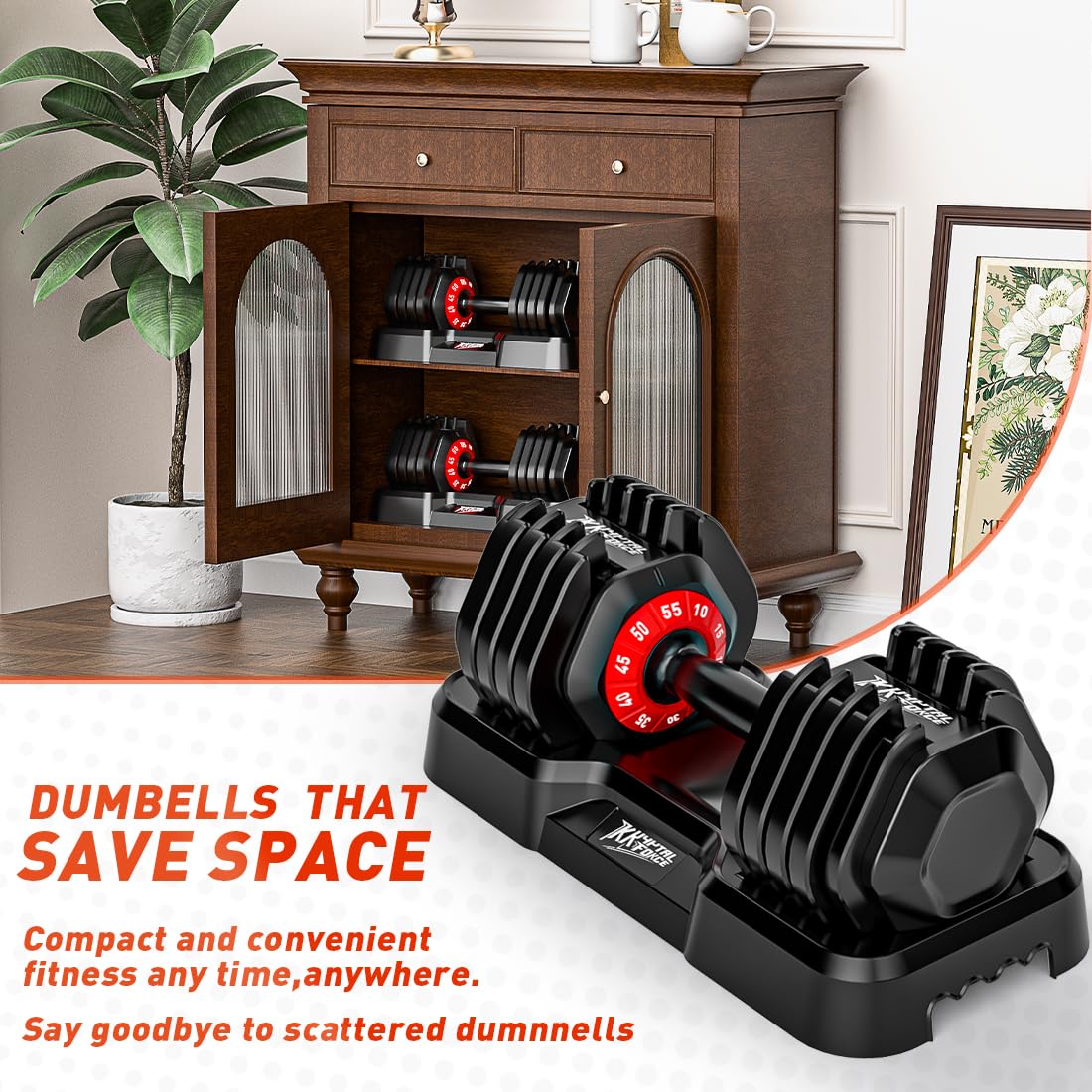 55Lb Pair Adjustable Dumbbells Set, 10 in 1 Weights Dumbbells Exercise & Fitness Fast Adjust Weight for Full Body Workout Fitness