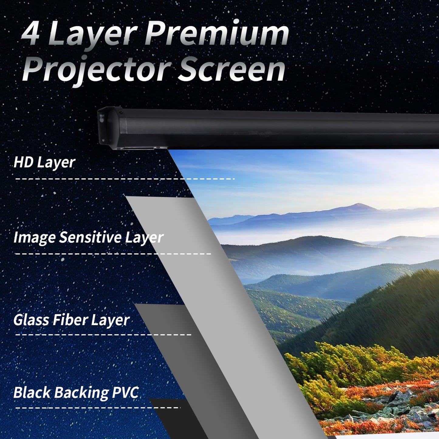150 Inch Projector Screen Motorized 16:9 HD Electric Rising Projector Screen Pull Down with Remote, Black Automatic Projection Screens Retractable Wall Mount Ceiling Movie Screens Outdoor Indoor