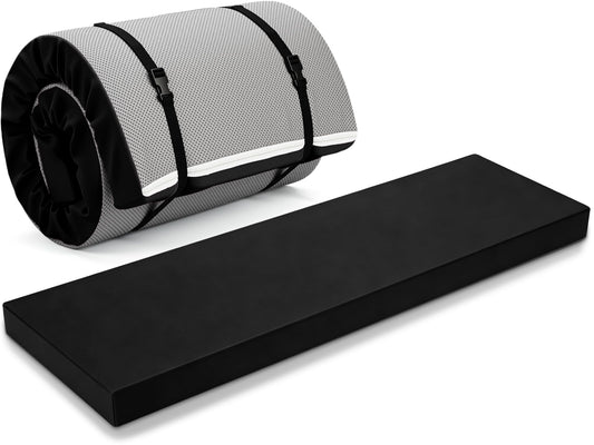 Lyrow 3 Inch 72"x 24" Thick Foldable Yoga Mat with Carry Strap, Non-slip Portable Foam Gym Mat for Yoga, Pilates and Stretching(Black)