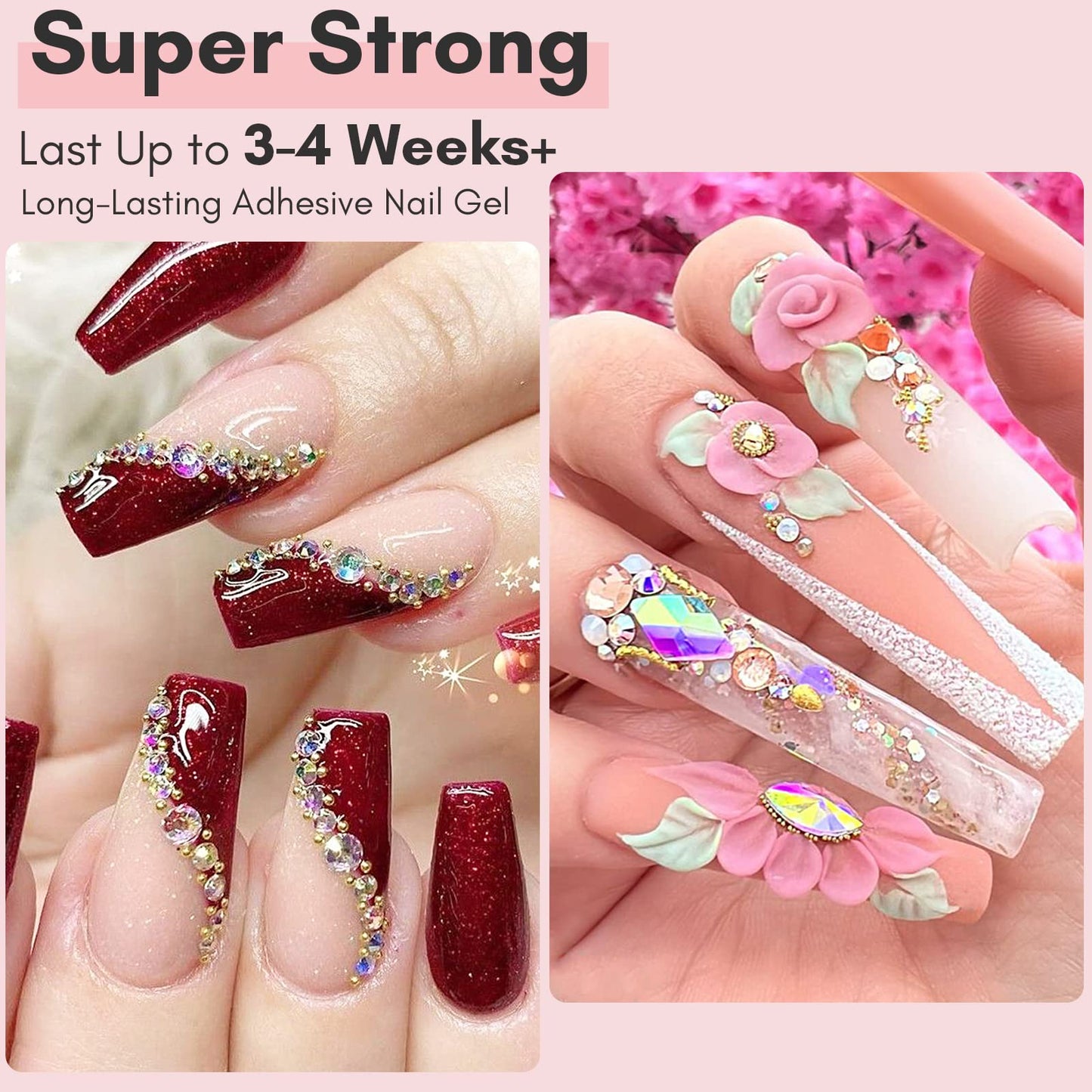 Makartt Nail Rhinestone Glue for Nails, Super Strong Gel Nail Glue for Nail Charm 3D Bundle with Cuticle Trimmer with Cuticle Pusher, Silver Nail Trimmer Nail Care Manicure and Pedicure Kit